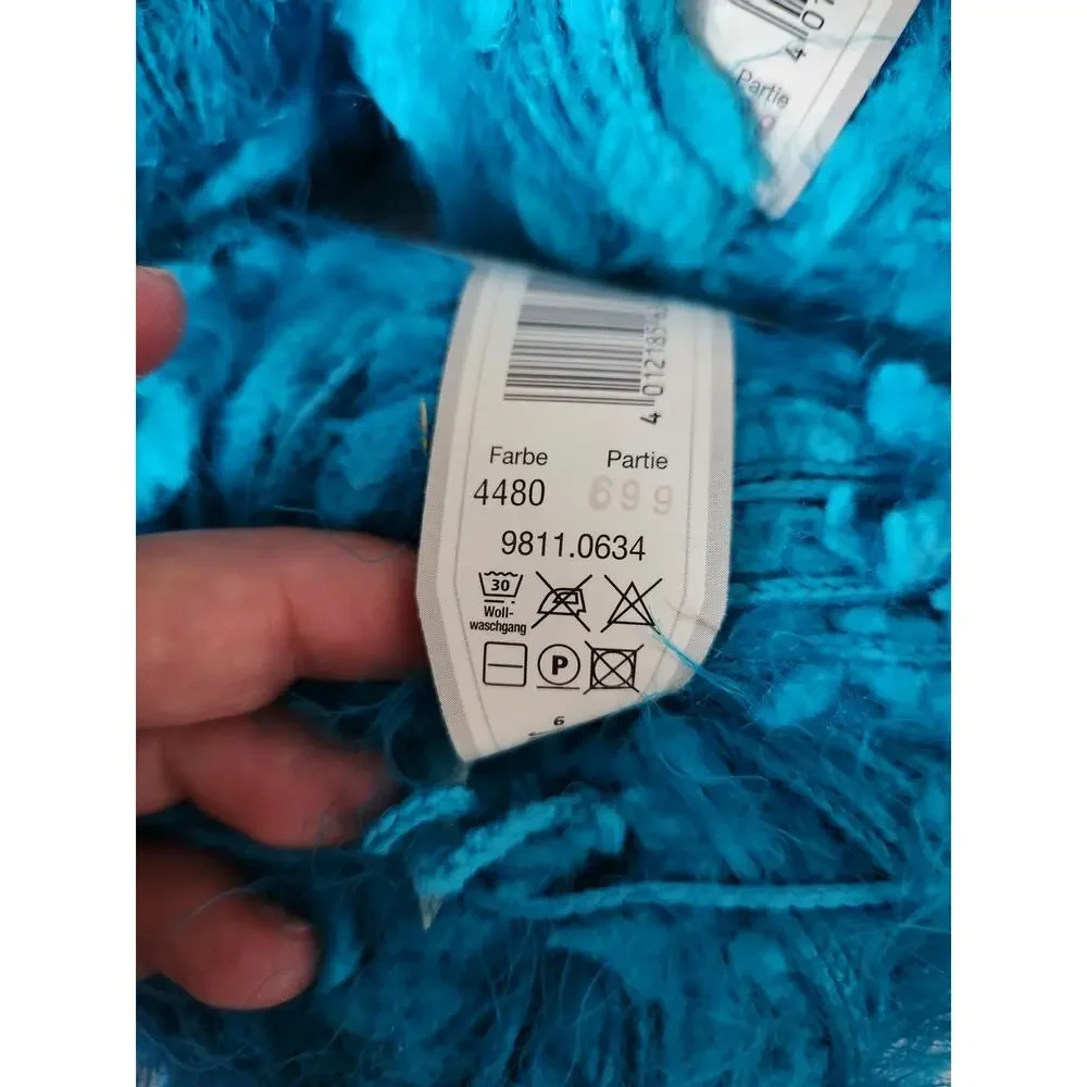 Gedifra Serano Yarn Lot 4 Teal Blue Eyelash Fuzzy Novelty Italy 50g 100m
